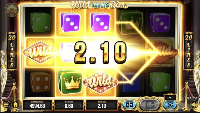 Wild Vaults Dice – huvudskärm med hjul och kassaskåp